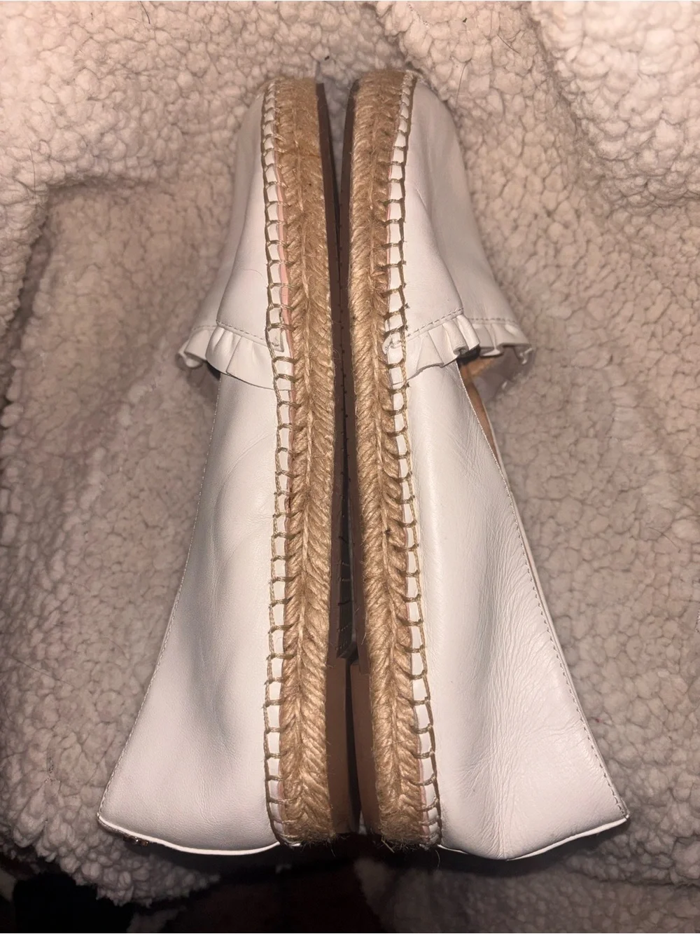 Kate Spade White Leather Ruffle Espadrille Flats Size 10 US